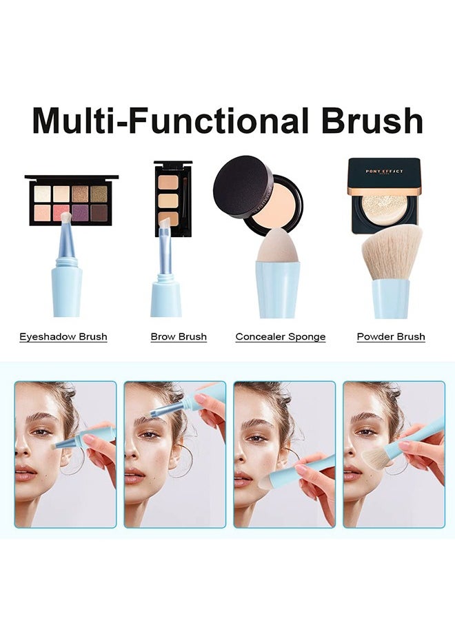 4-in-1 Double Ended Makeup Brush, Portable Travel Detachable Makeup Brushes, Multifunctional Makeup Brush Foundation Powder Concealing Brush for Women and Girls, Makeup Applicator Tool