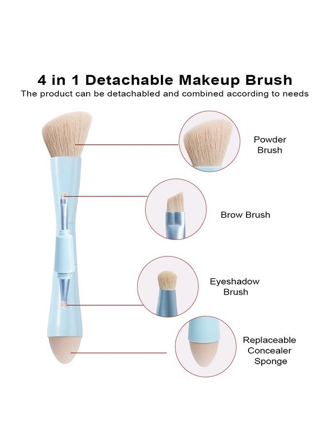 4-in-1 Double Ended Makeup Brush, Portable Travel Detachable Makeup Brushes, Multifunctional Makeup Brush Foundation Powder Concealing Brush for Women and Girls, Makeup Applicator Tool