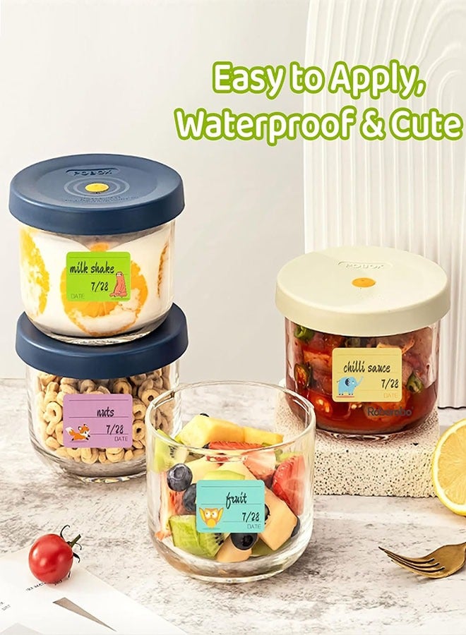 ملصقات زجاجات الرضاعة مع قلم، 10 أوراق (200 ملصق) ملصقات أسماء ذاتية اللصق قابلة للكتابة ومقاومة للماء ملصقات بتصميمات حيوانات  لحاويات أغذية الأطفال، حليب الأم، صناديق الغداء، التنظيم - Image 4