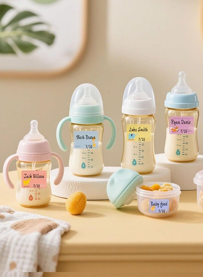 ملصقات زجاجات الرضاعة مع قلم، 10 أوراق (200 ملصق) ملصقات أسماء ذاتية اللصق قابلة للكتابة ومقاومة للماء ملصقات بتصميمات حيوانات  لحاويات أغذية الأطفال، حليب الأم، صناديق الغداء، التنظيم - Image 5