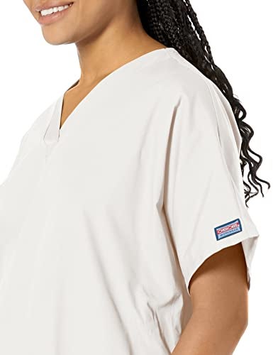 Cherokee Women's V Neck Scrubs Shirt, White, Medium - Image 3