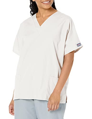 Cherokee Women's V Neck Scrubs Shirt, White, Medium - Image 1