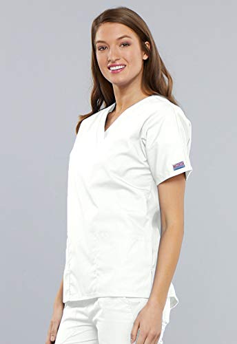 Cherokee Women's V Neck Scrubs Shirt, White, Medium - Image 5