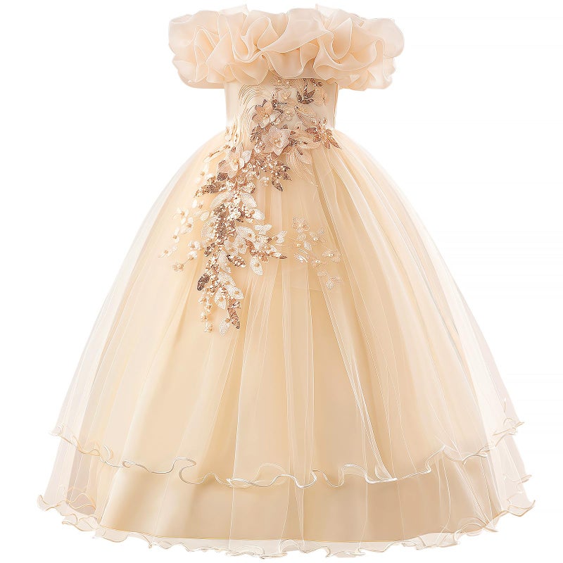 Kidinix Flower Girl Dresses Lace Embroidery Off The Shoulder Tulle Dress Communion Pageant Wedding Dance Gown - Image 1