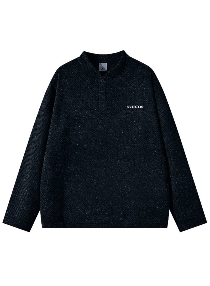 GEOX Men's Women's Henley Collar Long Sleeve Top, Black Striped - Image 5