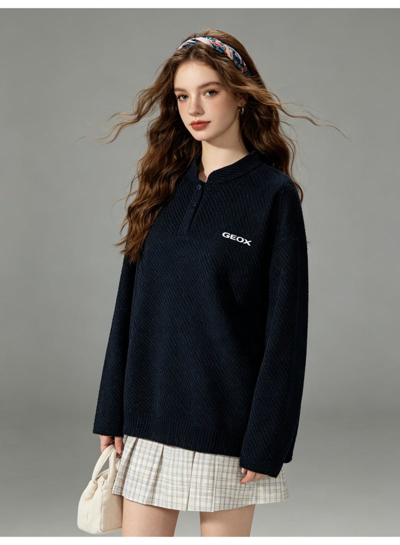 GEOX Men's Women's Henley Collar Long Sleeve Top, Black Striped - Image 4