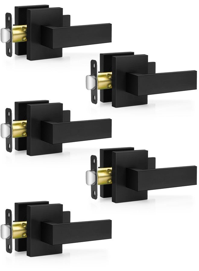 Plustool 5 Pack Matte Black Door Handles, Passage Door Levers for Hall & Closet, Interior Door Knobs Heavy Duty Square Non-Locking Handlesets (2.0lb), Reversible for Left & Right Sided Doors - Image 1