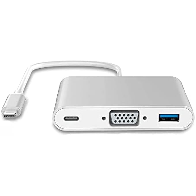 rayihni 3 IN 1 TYPE-C HUB USB C TO USB3.0/VGA/TYPE-C ADAPTER 1080P CONVERTER REPLACEMENT FOR MACK/HUAWEI/ (SILVER) - Image 2