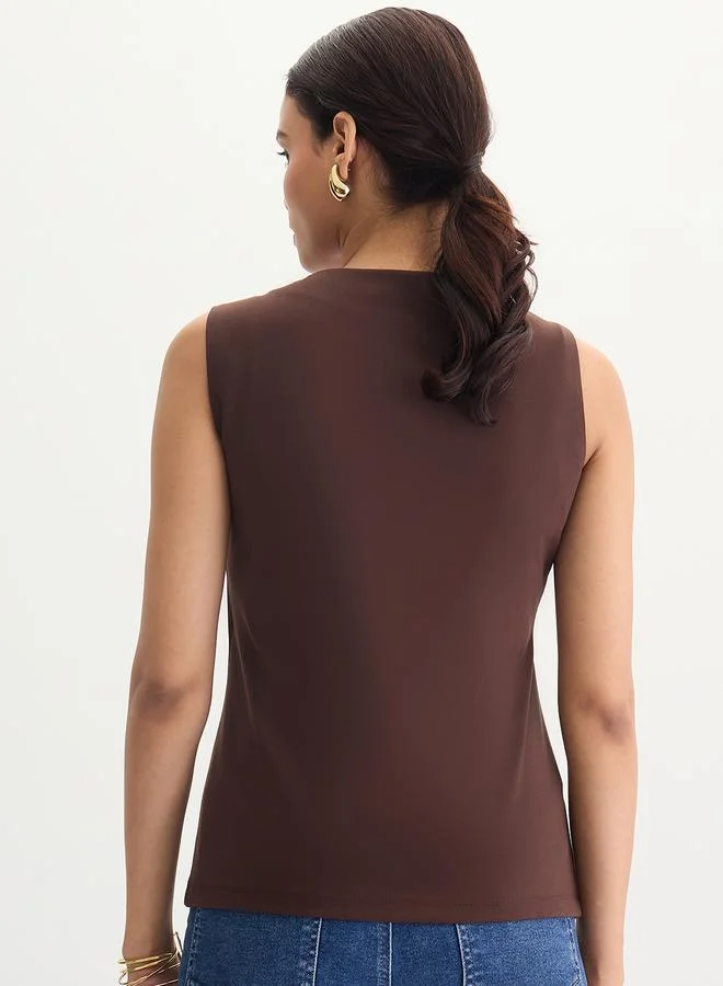 Femmella  Coffee Brown Square Neck Sleeveless Top for Women | Best Price UAE