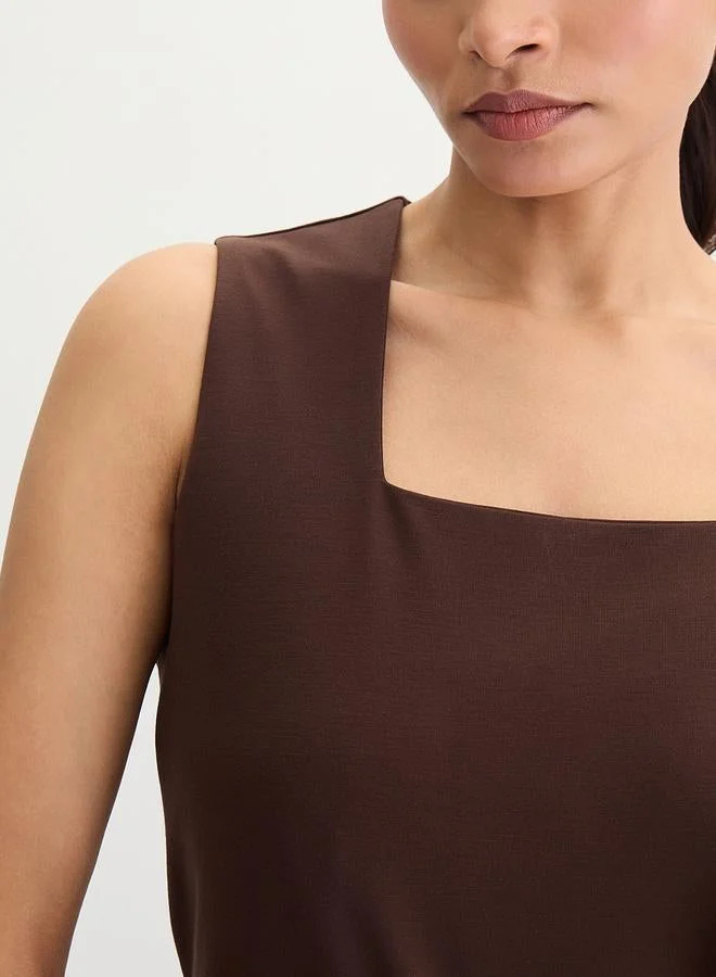 Femmella  Coffee Brown Square Neck Sleeveless Top for Women | Best Price UAE