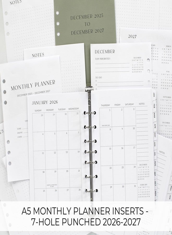 ZICOTO Minimalistic A5 Monthly Planner Inserts - 7-Hole Punched 2025-2026 Planner Refills for A5 Ring Binder - Binder Inserts With Cover and Tabs from December 2025 until December 2027 - Image 5