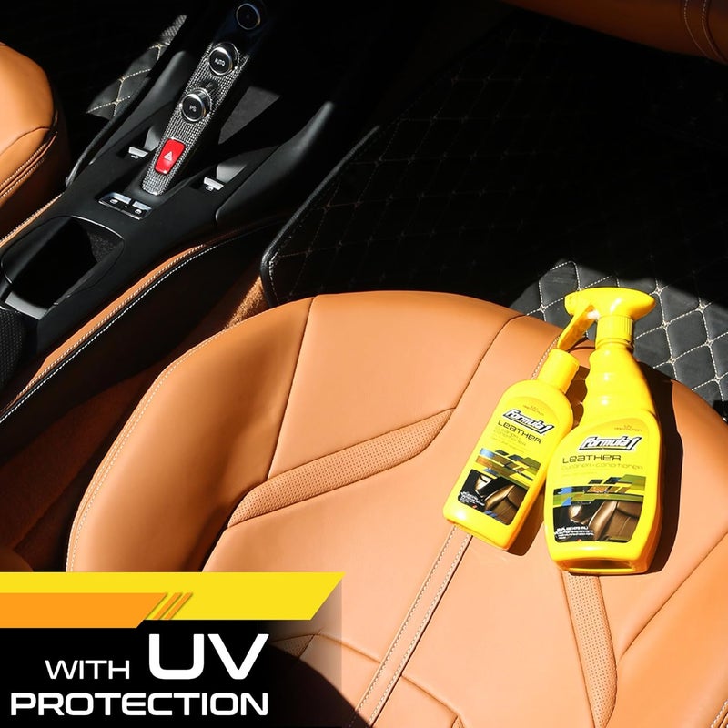 Formula 1 Mr. Leather Cleaner and Conditioner Spray, Enriched Leather Conditioner for Car Interior, Shoes & More, Car Upholstery Cleaner to Shine & Protect, Car Cleaning Supplies, 16 oz Care processed raw material - Image 4