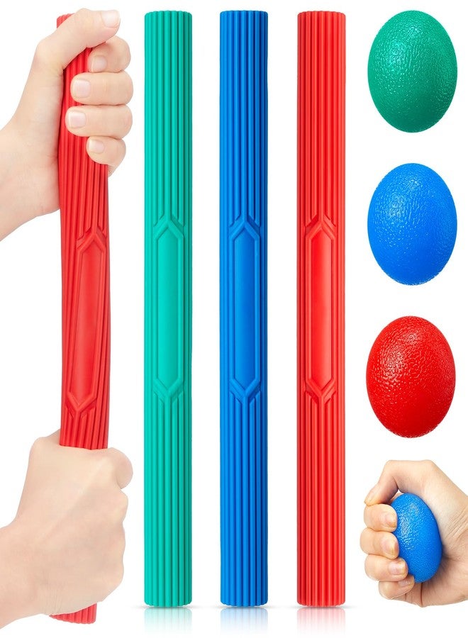 Silipull 3 Pcs Twist Hand Exerciser Bars With 3 Hand Exercise Balls Fitness Resistance Bars for Physical Therapy Flexible Elbow Stress Balls Relieve Tendonitis Pain and Improve Grip Strength - Image 1