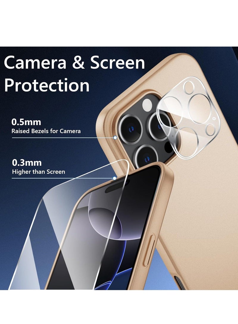 MUNTAQI iPhone 16 Pro Gold Case – Ultra-Thin Matte Cover with Upgraded Camera Lens and Screen Protectors, Soft Touch Anti-Scratch Shockproof Design - Image 3