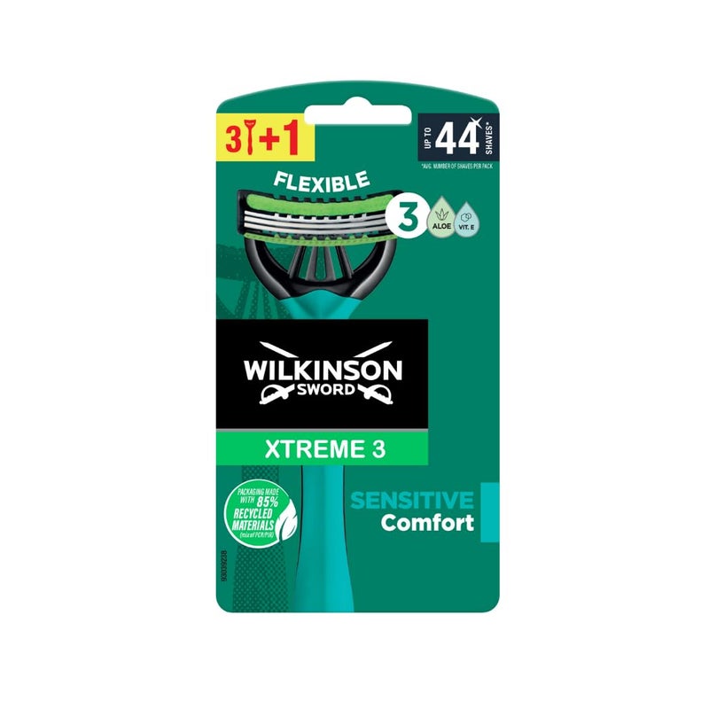 Wilkinson Sword Xtreme 3 Sensitive Disposable Razor Pack of 3, Plus 1 Free
