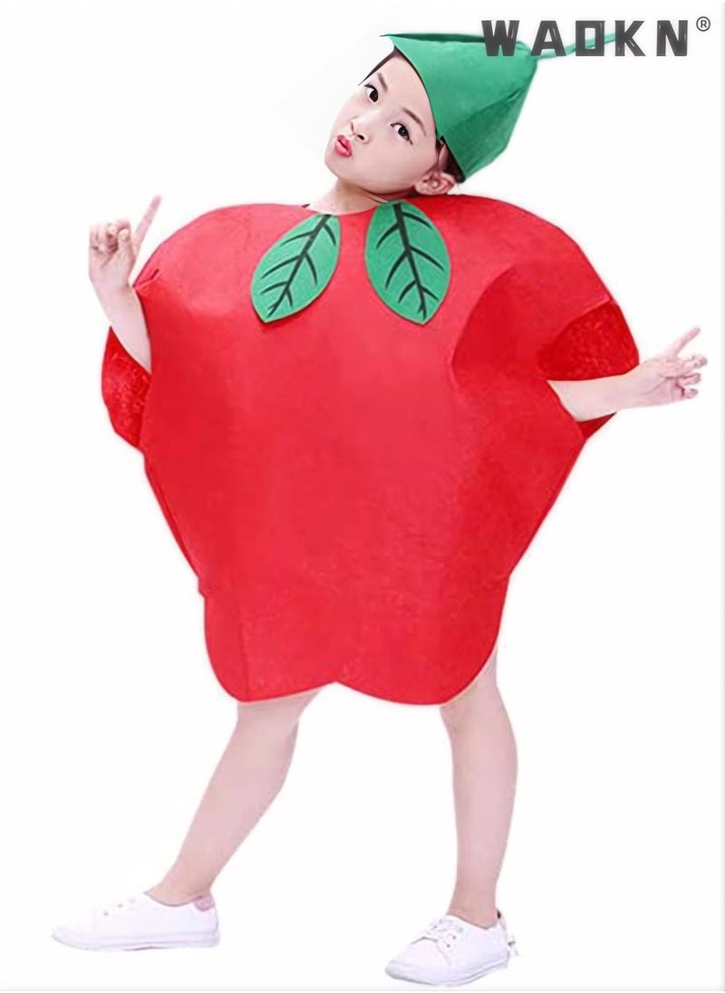 WAOKN Children's Apple Clothing, Kids Fruits Vegetables, Nature Costumes Suits And Hat Fancy Dress Party Boys And Girls Fruits Costume Suit with Hat  Kids Cosplay Costume Makeup  - Image 4