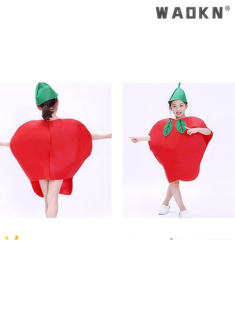 WAOKN Children's Apple Clothing, Kids Fruits Vegetables, Nature Costumes Suits And Hat Fancy Dress Party Boys And Girls Fruits Costume Suit with Hat  Kids Cosplay Costume Makeup  - Image 2