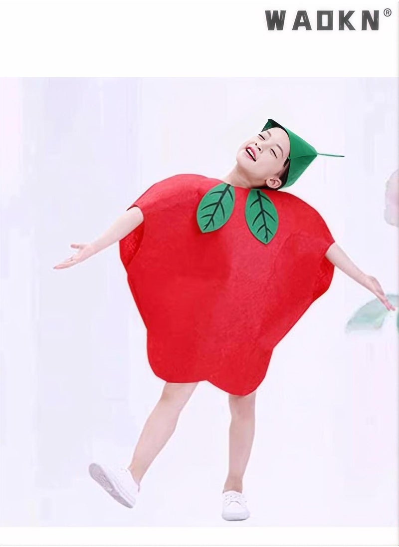 WAOKN Children's Apple Clothing, Kids Fruits Vegetables, Nature Costumes Suits And Hat Fancy Dress Party Boys And Girls Fruits Costume Suit with Hat  Kids Cosplay Costume Makeup  - Image 3