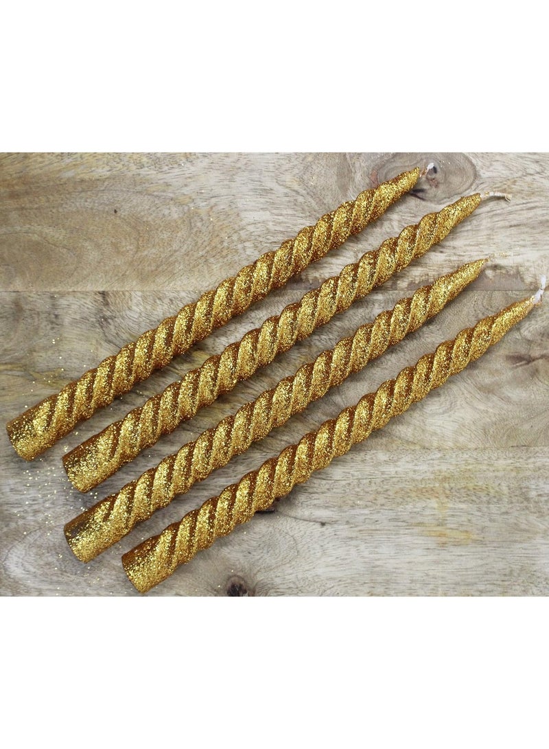 atorakushon Spiral Taper Stick Candles Handmade Glitter Twisted Candles-Set of 4 for Decoration Weddings Party Church Dripless Candles10 inch (Golden) - Image 1