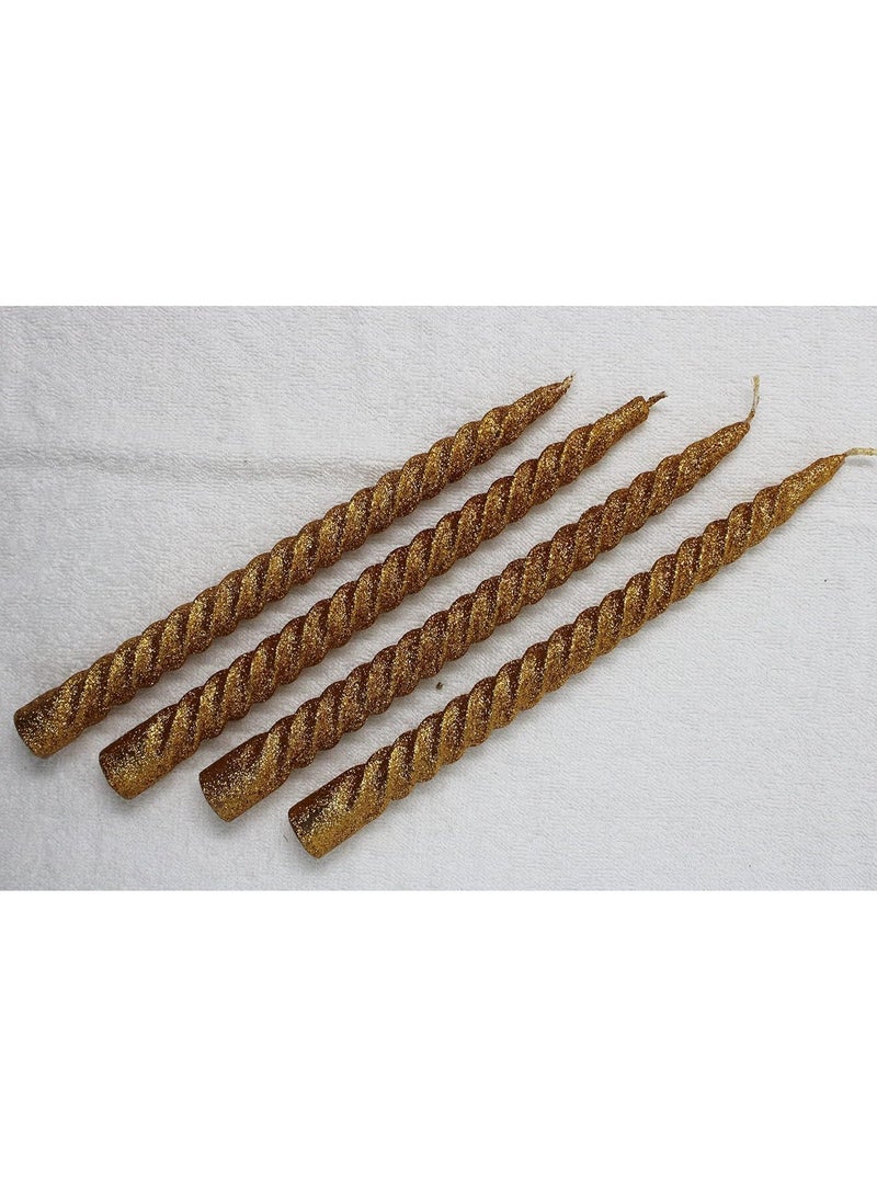 atorakushon Spiral Taper Stick Candles Handmade Glitter Twisted Candles-Set of 4 for Decoration Weddings Party Church Dripless Candles10 inch (Golden) - Image 3