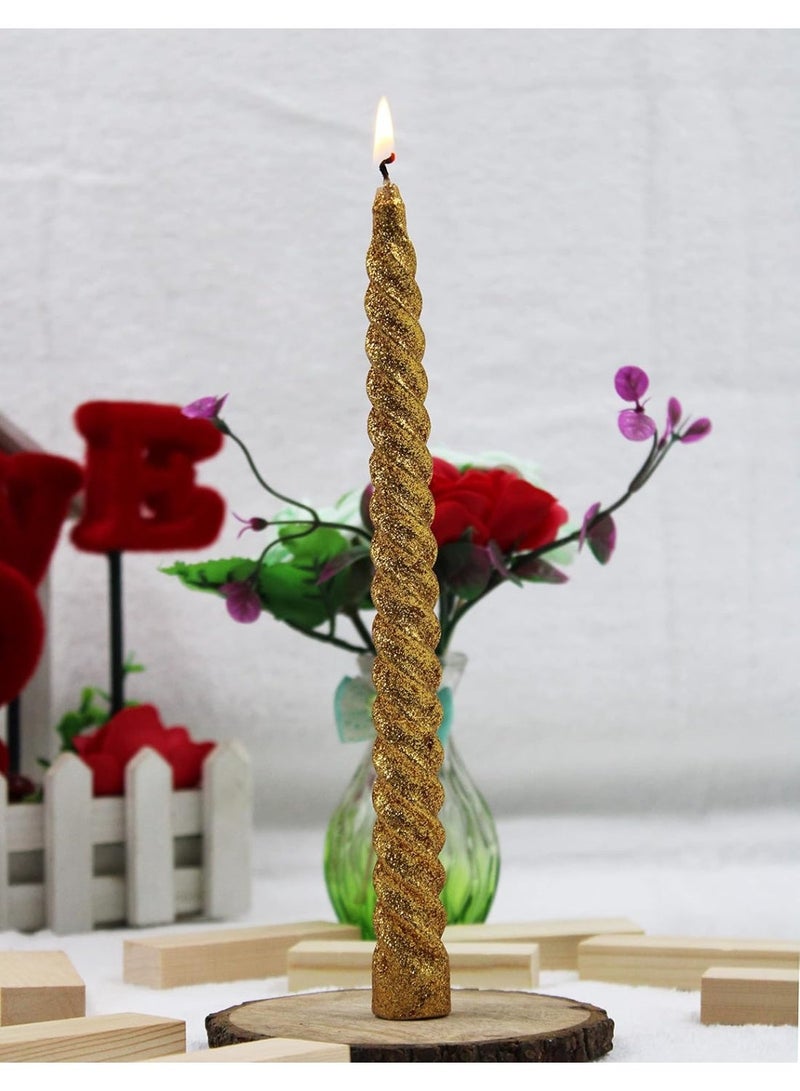 atorakushon Spiral Taper Stick Candles Handmade Glitter Twisted Candles-Set of 4 for Decoration Weddings Party Church Dripless Candles10 inch (Golden) - Image 2