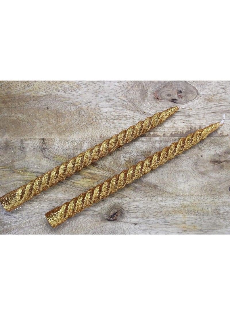 atorakushon Spiral Taper Stick Candles Handmade Glitter Twisted Candles-Set of 4 for Decoration Weddings Party Church Dripless Candles10 inch (Golden) - Image 4