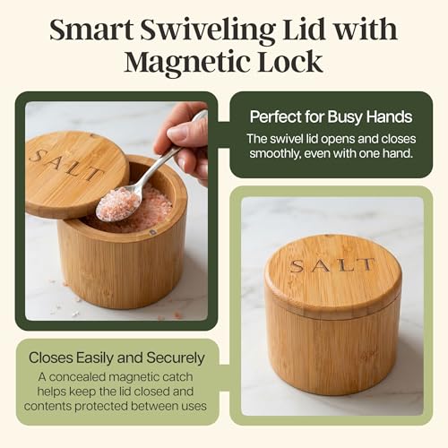 Totally Bamboo Salt Box,"Salt", Etched 100% Bamboo Container w/Magnetic Lid for Secure Strong Storage Spices, Herbs, Seasoning & More! - Image 4