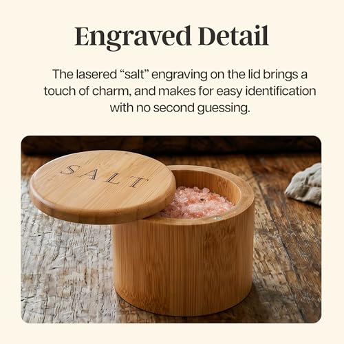 Totally Bamboo Salt Box,"Salt", Etched 100% Bamboo Container w/Magnetic Lid for Secure Strong Storage Spices, Herbs, Seasoning & More! - Image 5