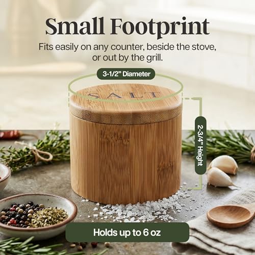 Totally Bamboo Salt Box,"Salt", Etched 100% Bamboo Container w/Magnetic Lid for Secure Strong Storage Spices, Herbs, Seasoning & More! - Image 3
