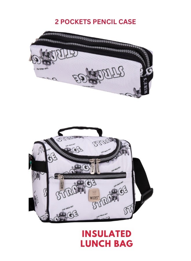 Wires 3 Piece Kids School Trolley Bag laptop compartment Big Wheels With Lunch bag u0026 Pencil Case - Image 5