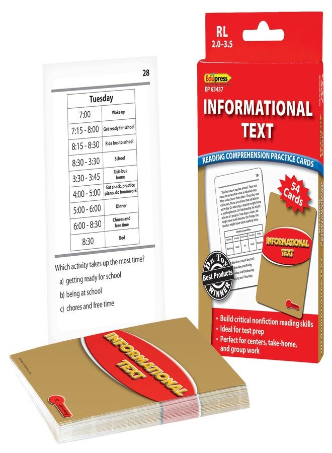 Edupress Reading Comprehension Practice Cards, Informational Text, Red Level (EP63437) Medium - Image 1