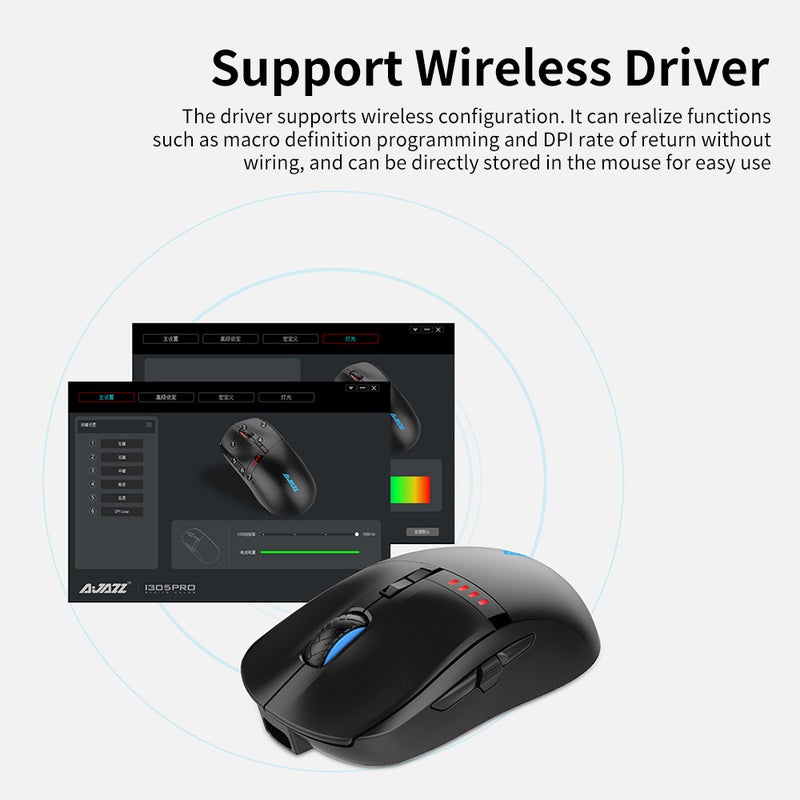 آجاز ماوس i305Pro بوضع ثنائي سلكي Type-C ولاسلكي بتردد 2.4 جيجا أسود - Image 5