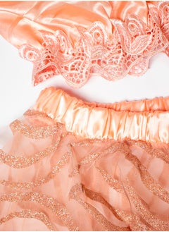 sella Elegant Satin and Sheer Glitter Tulle Lingerie Set in Apricot with Luxurious Lace  - Image 2
