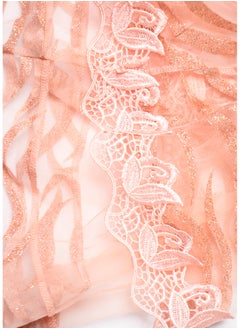 sella Elegant Satin and Sheer Glitter Tulle Lingerie Set in Apricot with Luxurious Lace  - Image 3