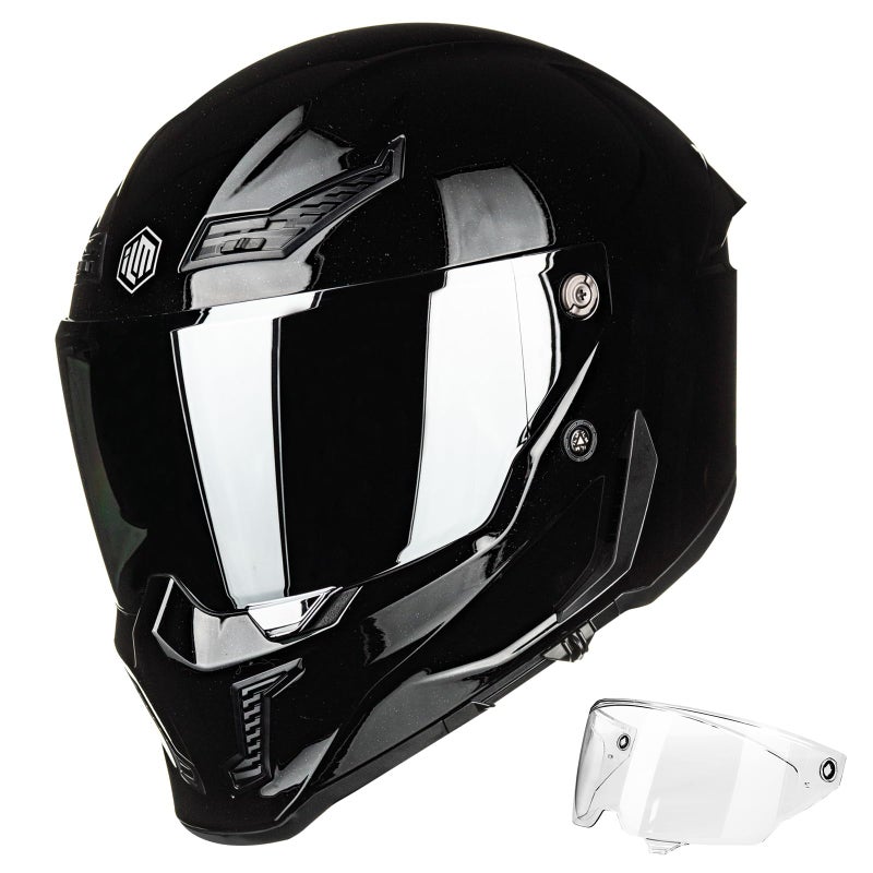 ILM Motorcycle Helmets for Adult Men Women Full Face DOT ECE Powersports Dual Visor Street Racing Helmet with Pinlock Cascos para Motos Model MF509 Gloss Blacks XL