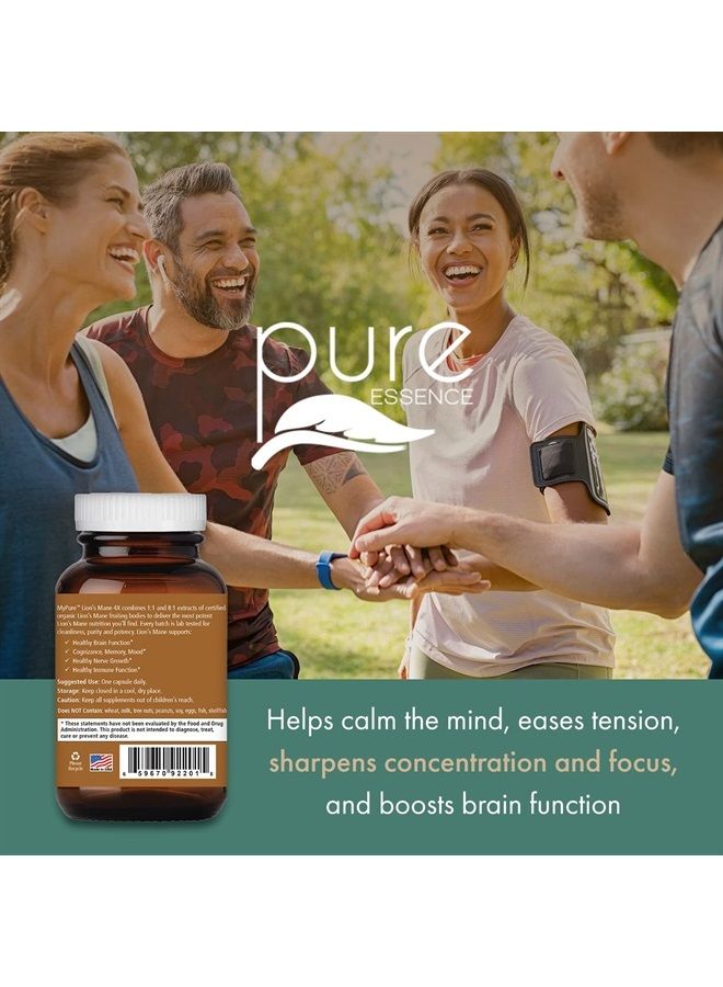 PURE ESSENCE LABS MyPure Lions Mane 4X Mushroom Supplement, 100% Real Mushroom Extract for Immune Support, Combat Stress and Build Energy, Immune Booster for Men and Women, 30 Capsules - Image 3