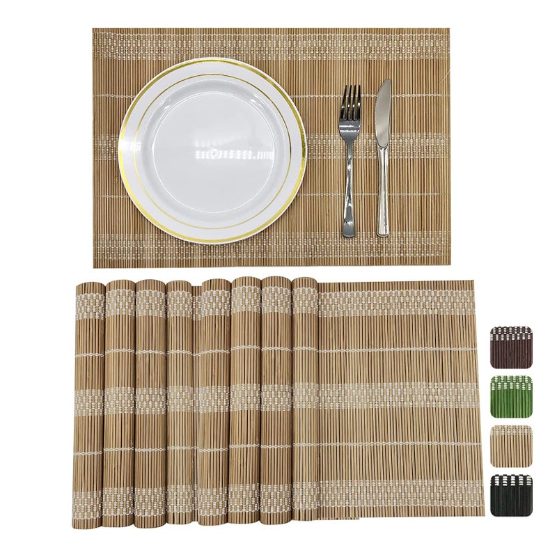 ANDSTAR Set of 8 Pcs Bamboo Placemats Natural AntiSlip Bamboo Placemats Washable HeatResistant Table Mats for Dining Room and KitchenBrownWhite