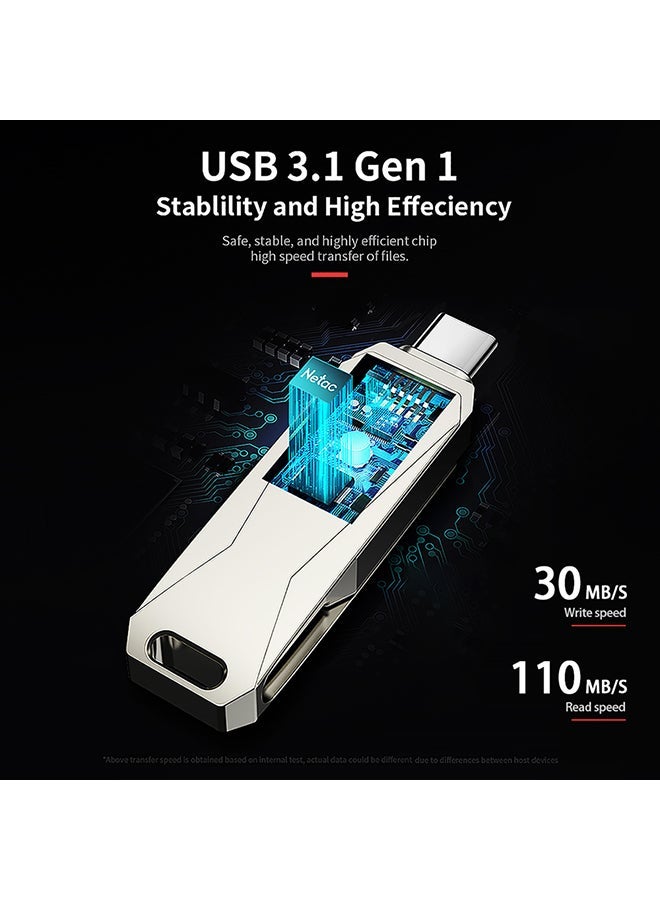 نيتاك ممحو USB من نوع C سعة 64 جيجابايت بمنفذين مزدوجين، قابس U782C_2 فضي - Image 3