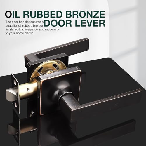 GOBEKOR 1 Pack Square Door Handles Oil Rubbed Bronze Passage Door Levers for Hallway Closet Door Lock Keyless Interior Door Knob with Lock - Image 2