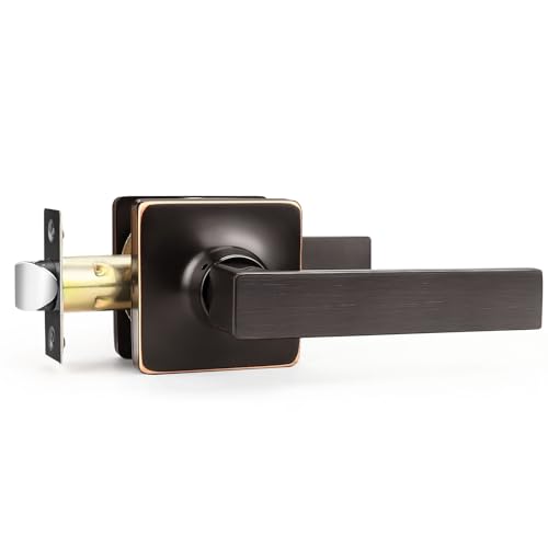 GOBEKOR 1 Pack Square Door Handles Oil Rubbed Bronze Passage Door Levers for Hallway Closet Door Lock Keyless Interior Door Knob with Lock - Image 1