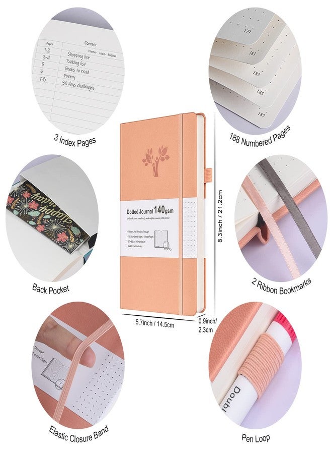 OFFIGIFT Bullet Dotted Journal Kit, 140gsm Hardcover A5 Dotted Journal with 188 Numbered Pages and 3 Index, 12 Brush Pens Dual Tip, 10 Stencils and 14 Washi Tape for Women Men Teen Girls, Pink - Image 2