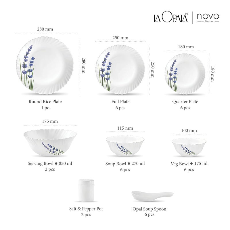 Laopala La Opala Novo Collection Opal Glass Dinner Set 35 pcs English Lavender White - Image 3