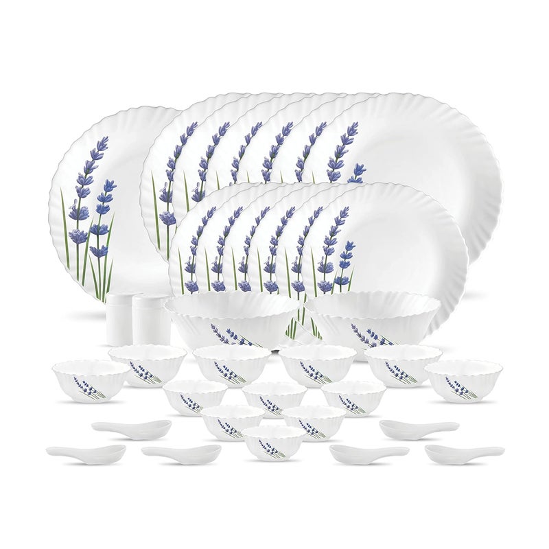 Laopala La Opala Novo Collection Opal Glass Dinner Set 35 pcs English Lavender White - Image 1