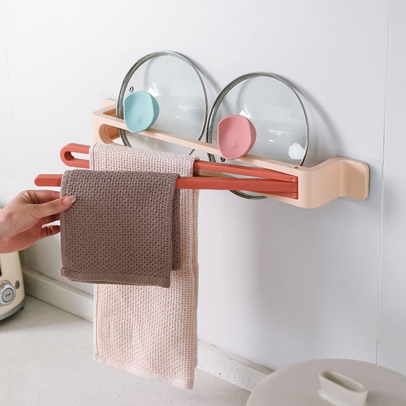 Wall-Mounted Non-Perforated Towel Rack with Shelf, Punch-Free Bathroom Storage Holder for Kitchen and Bathroom, Space-Saving Towel Storage Organizer Random Color - Image 5