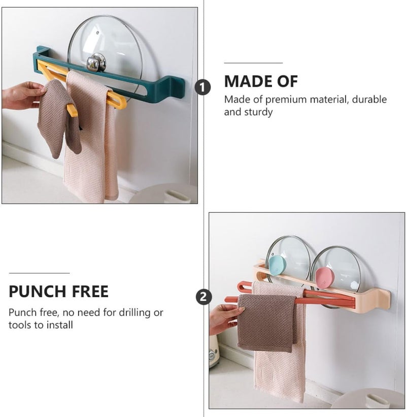 Wall-Mounted Non-Perforated Towel Rack with Shelf, Punch-Free Bathroom Storage Holder for Kitchen and Bathroom, Space-Saving Towel Storage Organizer Random Color - Image 3