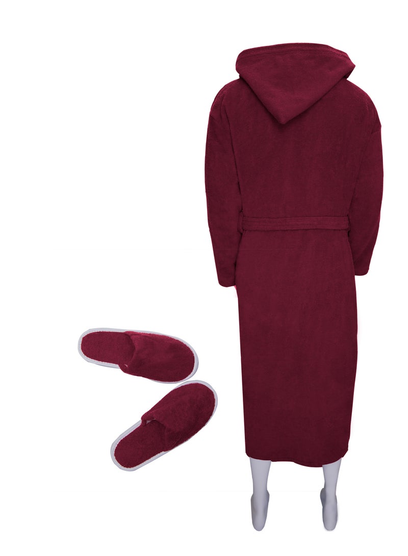 Banotex Soft cotton unisex bathrobe with a pocket and a waist belt with a distinctive slipper in an elegant design in a burgundy color, multiple sizes - Image 2