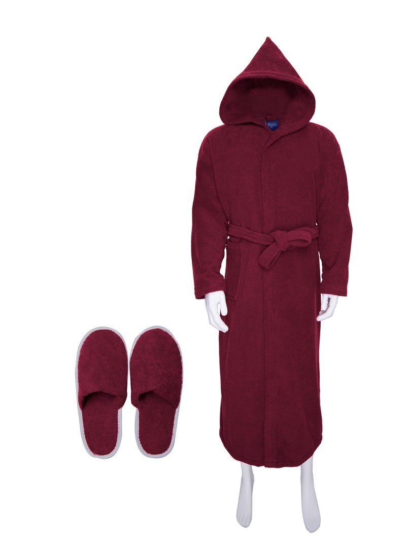 Banotex Soft cotton unisex bathrobe with a pocket and a waist belt with a distinctive slipper in an elegant design in a burgundy color, multiple sizes - Image 1