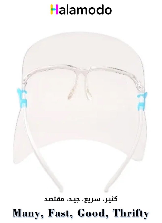 HALAMODO - Face Shields with Glasses Frames Ultra Clear Protective Full Face Safety Shields Transparent Anti-Fogging Film Protect Eyes and Face for Men and Women Ideal for Most Workplaces - Image 1