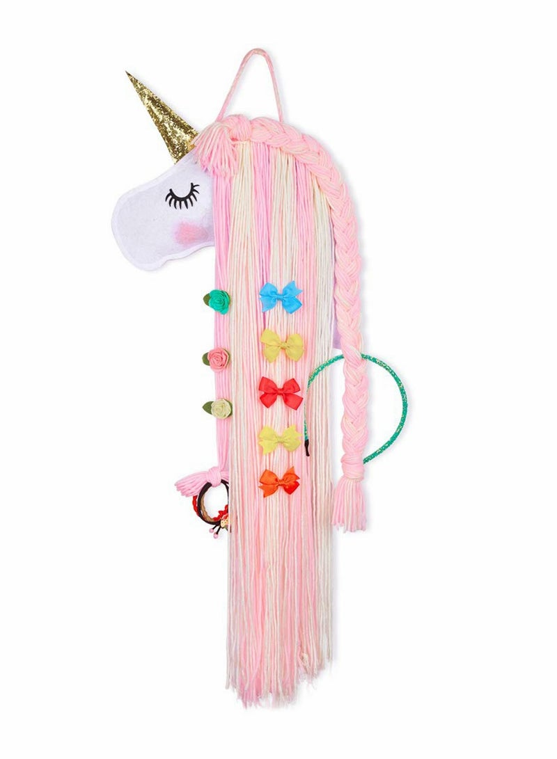 KASTWAVE Hair Clips Holder, Yarn Tassels Hair Bows Storage, Face Headband Organizer, Theme Party Decorations, Wall Hanging Home Decor for Girls Room, Unicorn Shy Face Design - Image 1
