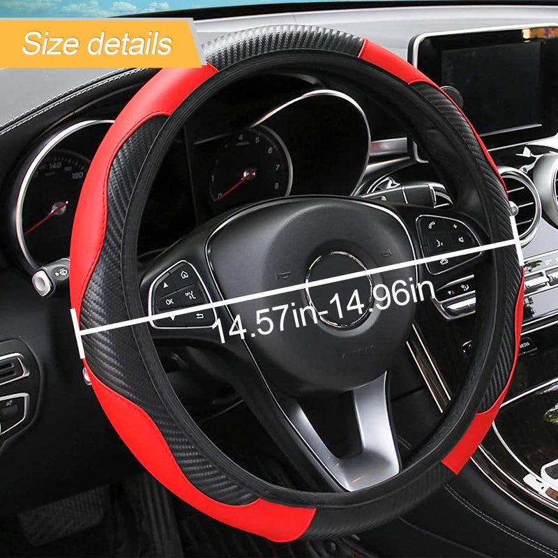 LoyaForba Car Steering Wheel Cover, Microfiber PU Leather Elastic Carbon Fiber Auto Steering Wheel Protector, 15 Inch Breathable Anti-Slip for Women Men, Car Interior Accessories for Most Cars (Black/Red) - Image 2